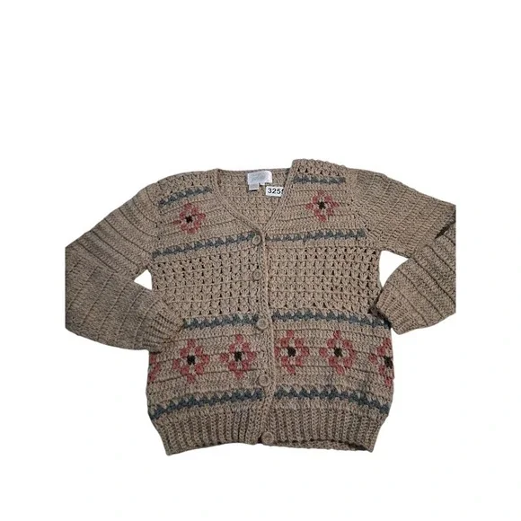 Y2k VTG Lord & Taylor Wool Women size L Grandpa Fisherman Grannycore Cardigan - Picture 2 of 13